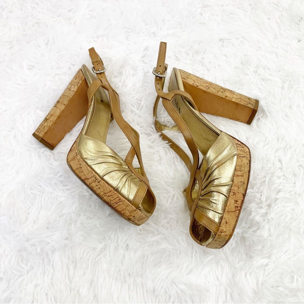 Prada Metallic Gold Leather Platform Sandals - Picture 6 of 10